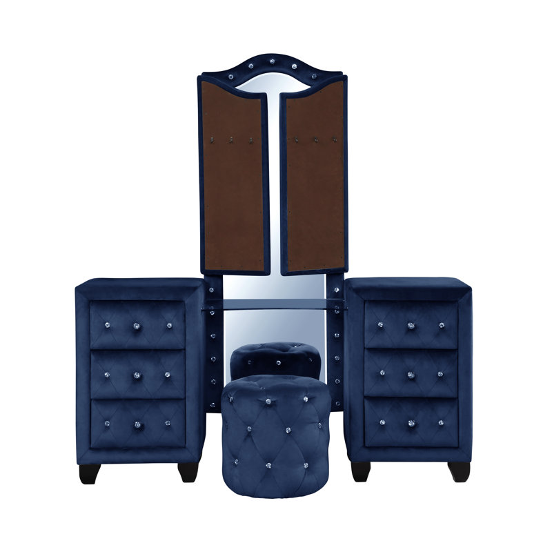 Ensemble coiffeuse avec tabouret et miroir Rausch, Bleu