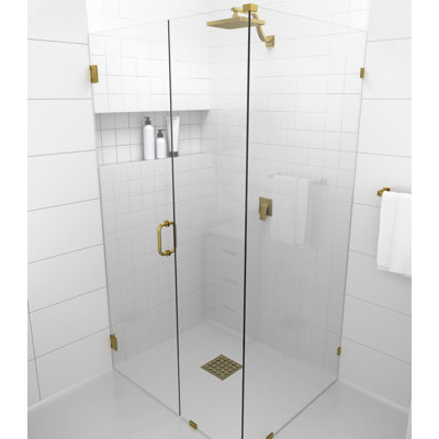 Illume 57 in. x 33 in. x 78 in. 90-degree Fully Frameless Wall Hinged Glass Shower Enclosure