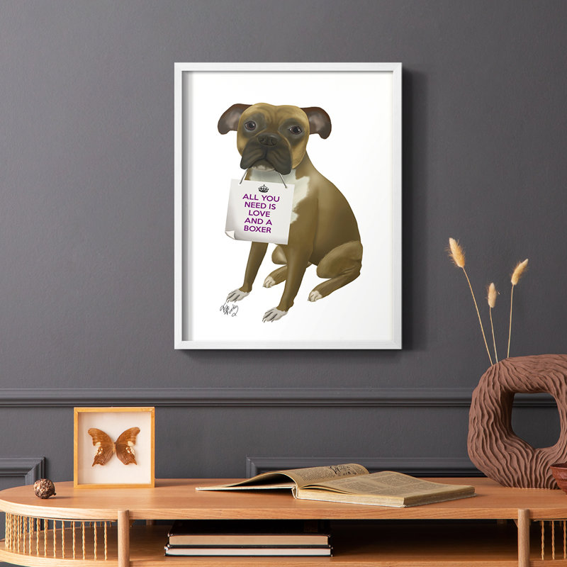 «Love and Boxer», reproduction encadrée - bois massif, Cadre simple blanc, H 28 po x l 22 po