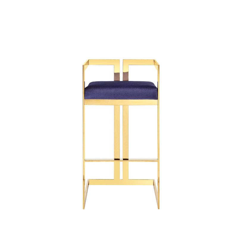      Tabouret de bar moderne Pangea Home, Tabouret de bar (siège d'une hauteur de 29,5 po), Velours marine, Doré