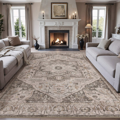 Elaine Machine Washable Vintage Area Rug with Non-Slip Backing
