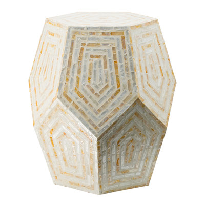 18X18x21 Inches Hexagonal Capes Stool With Cream Yellow Color Palette, Inlay Elements, Diamond Design Details, For Or Side Table Use Stool, Appearance, Properties, Shaped Decorations, Used As