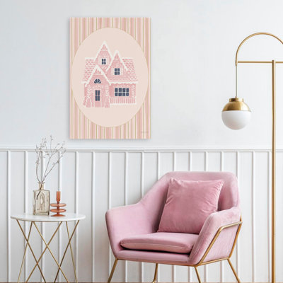 Gingerbread Dream House II Pink Oval Contemporary White Christma Cream