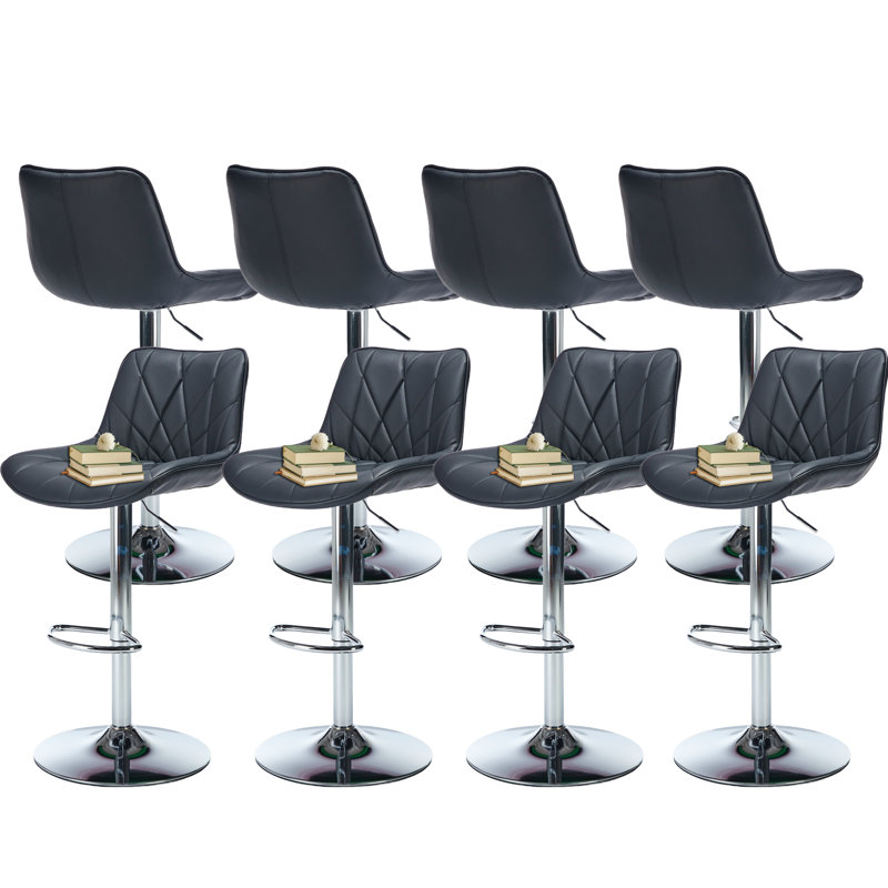 Modern Adjustable Swivel Counter Height Bar Stools(Set of 8), Black