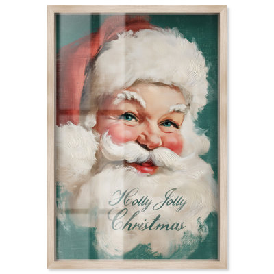 Décoration murale de Noël Holly Jolly Santa Shadowbox par Art Remedy, cadre blond, 21 x 31