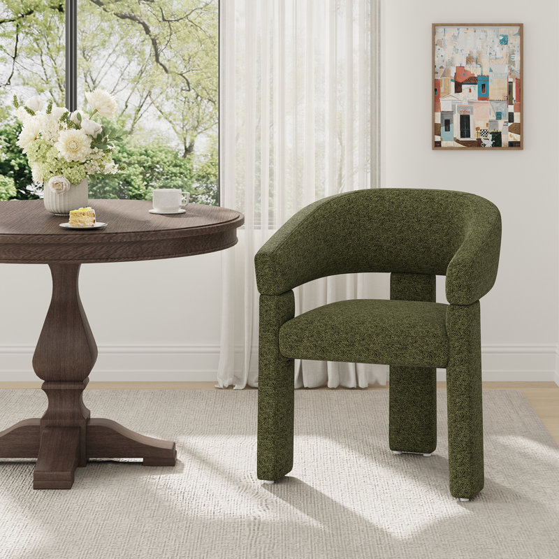 Upholstered Barrel Dining Arm Chair, Green