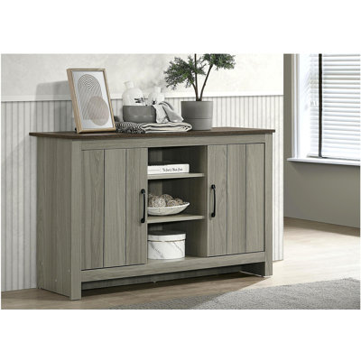 Nyla 47"W Gray Oak Console Table, Buffet Table, Sideboard with Shelves and Cabinet Doors