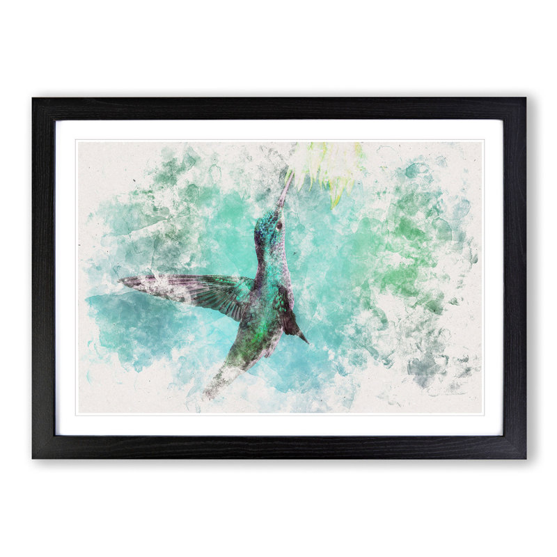 Green Hummingbird - Picture Frame Painting Print, Black Framed, 62cm H x 87cm W x 2cm D