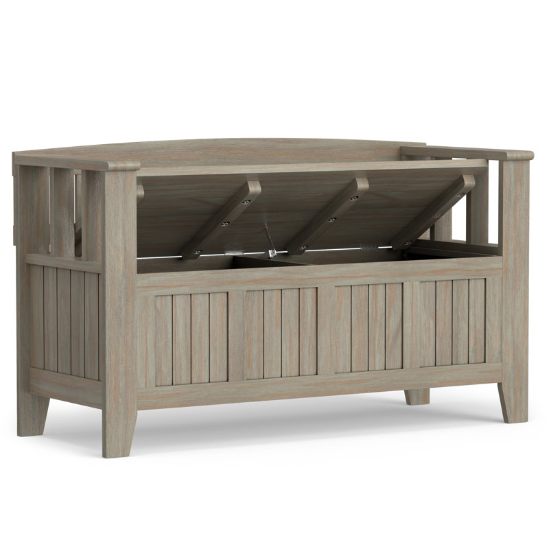 Banc de rangement en bois massif Acadian de 48 po de largeur avec couvercle relevable et rangement spacieux, Gris patiné
