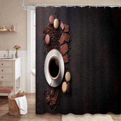 Vintage Coffee Chocolate Kitchen Design Waterproof Shower Curtain with 12 Hooks