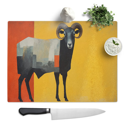 Ram Sheep Minimalism  Glass Chopping Board