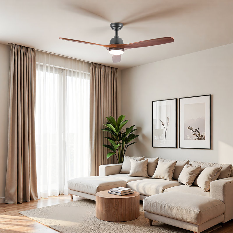 Malley 52" LED Ceiling Fan with Reversible Airflow and Remote Control, Walnut/Matte Black