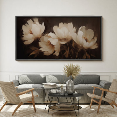 Rustic Brown Floral Artwork, Neutral Bedroom Wall Pictures, Giclee Canvas Digital Print Extra Large Framed Wall Art