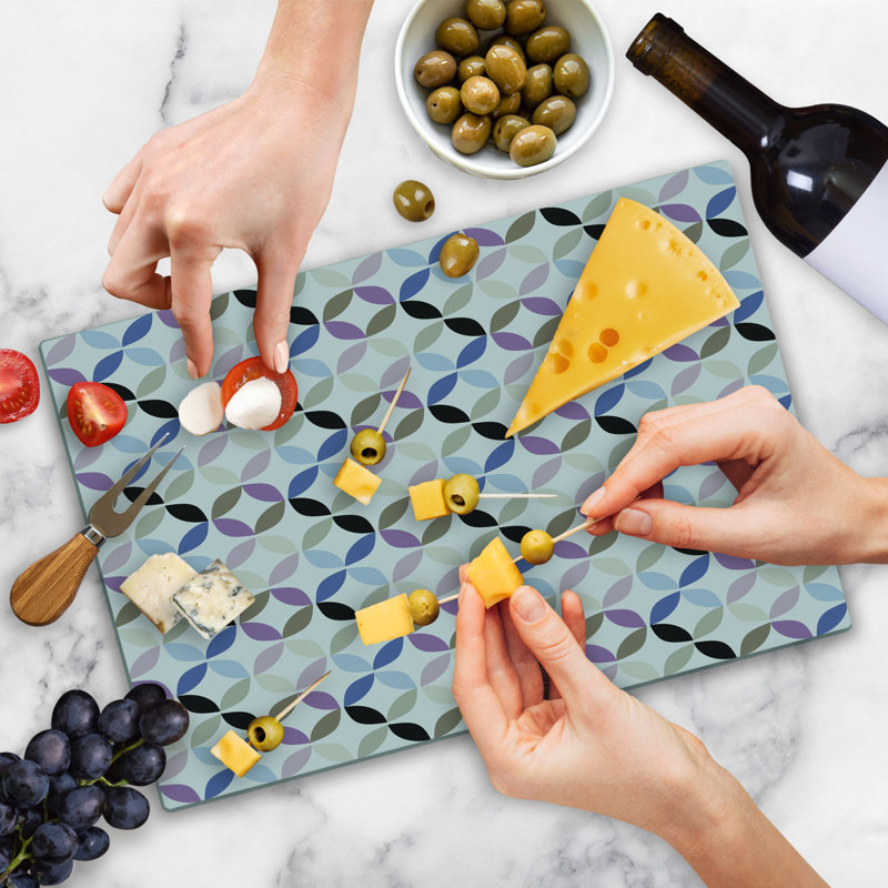 Ambesonne Geometric Cutting Board Large Size Retro Circles Leaf Multicolor