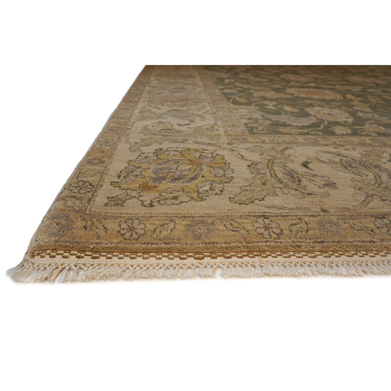 Caribbean Breeze Hand Knotted Wool Area Rug in Green, Rectangle 9' x 12'