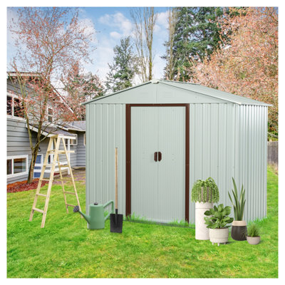 Remise de rangement extérieure en métal 6 pi x 5 pi avec fondation - Boîte à outils de jardin en fer galvanisé blanc