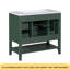 Meuble-lavabo 36 po avec lavabo, une armoire et trois tiroirs, bois massif et panneau de fibres à densité moyenne, vert-117196462