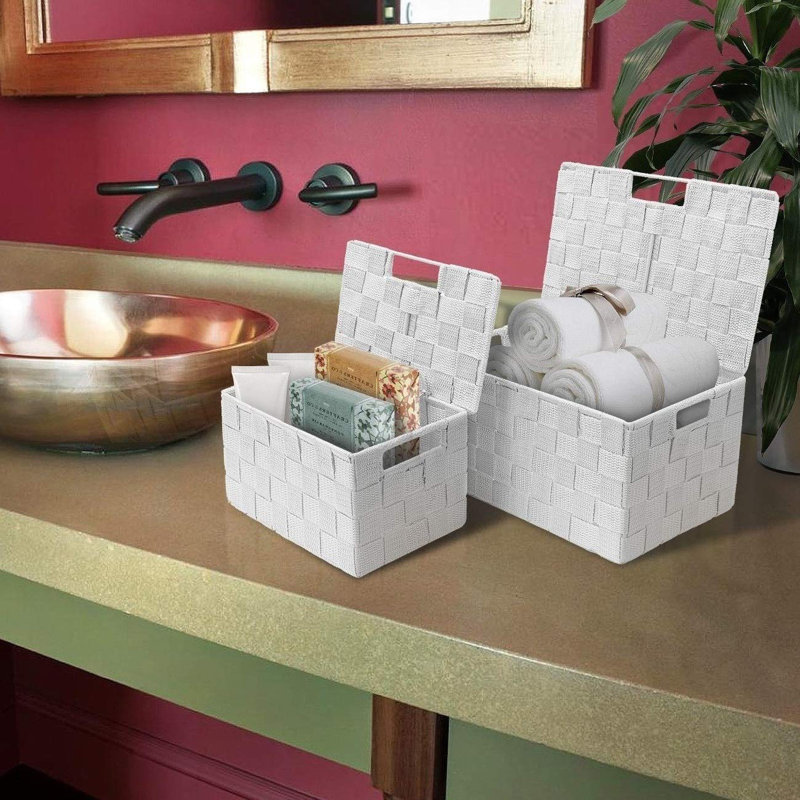 Ensemble de cubes ou bacs en tissu empilable 3 pièces Weave, Blanc