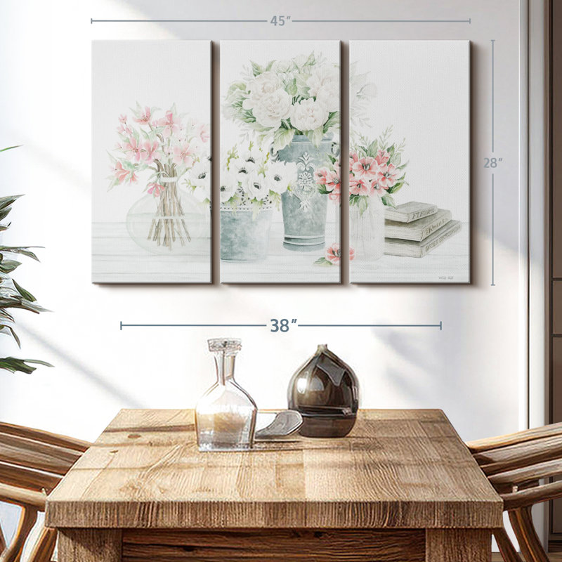 «Farmhouse Florals», 3 pièces sur toile, H 28 po x l 45 po x P 1,25 po