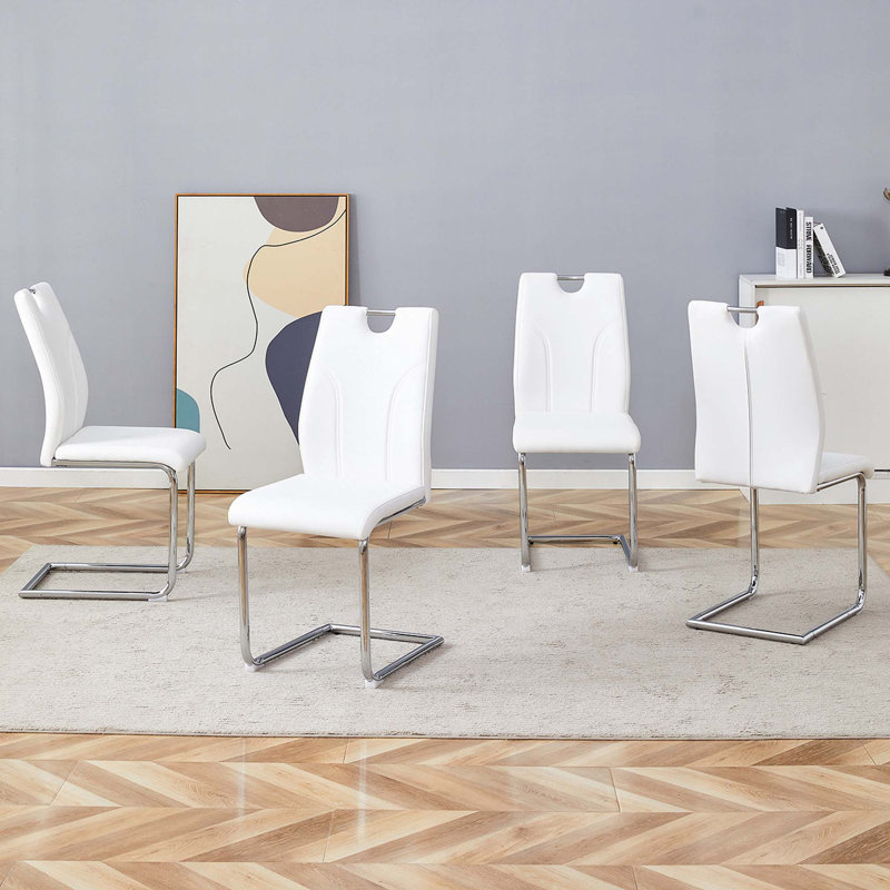 PU Dining Chair Set, Silver, White