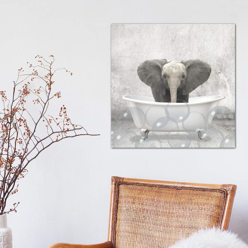 Baby Elephant Bath by Kimberly Allen - Wrapped Canvas Print, 45.72 cm H x 45.72 cm W x 3.175 cm D