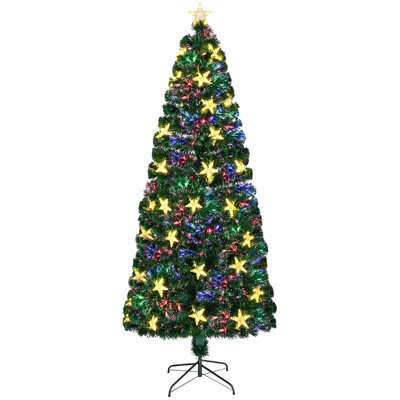 7ft Pre-lit Fiber Optic Christmas Tree - Artificial Spruce Tree with Large Stars and Metal Stand - Full Green Tree for Holiday Decoration Indoor/Outdoor