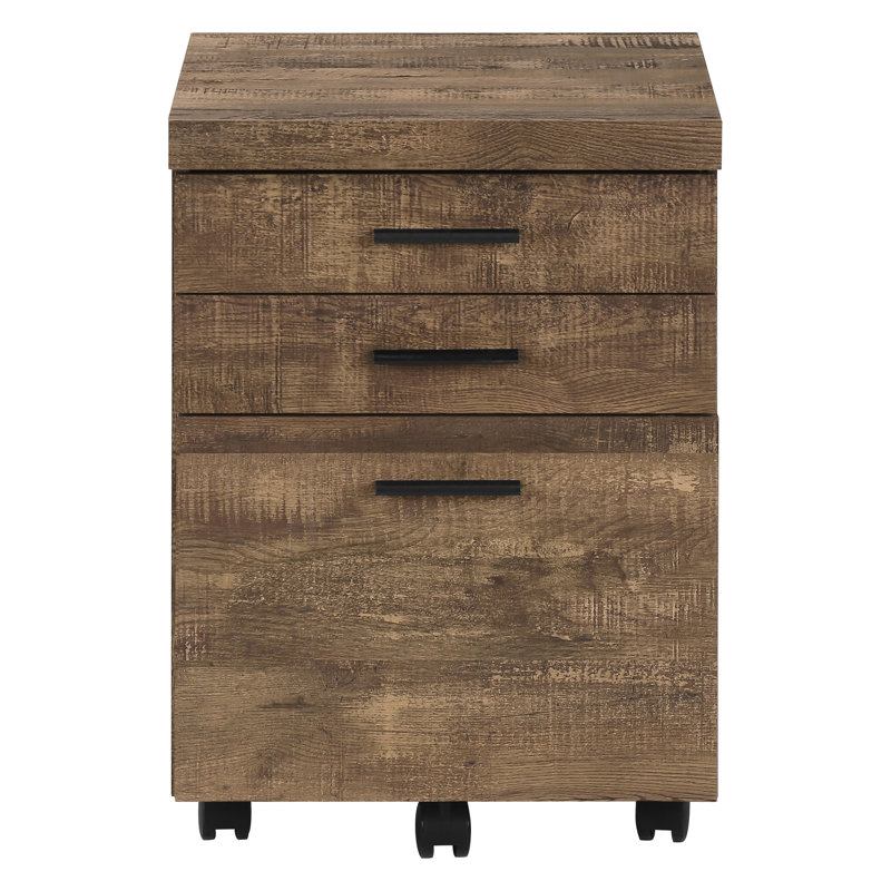 Armoire de rangement de bureau brune - mobile avec glissières de tiroir et roulettes contemporaines