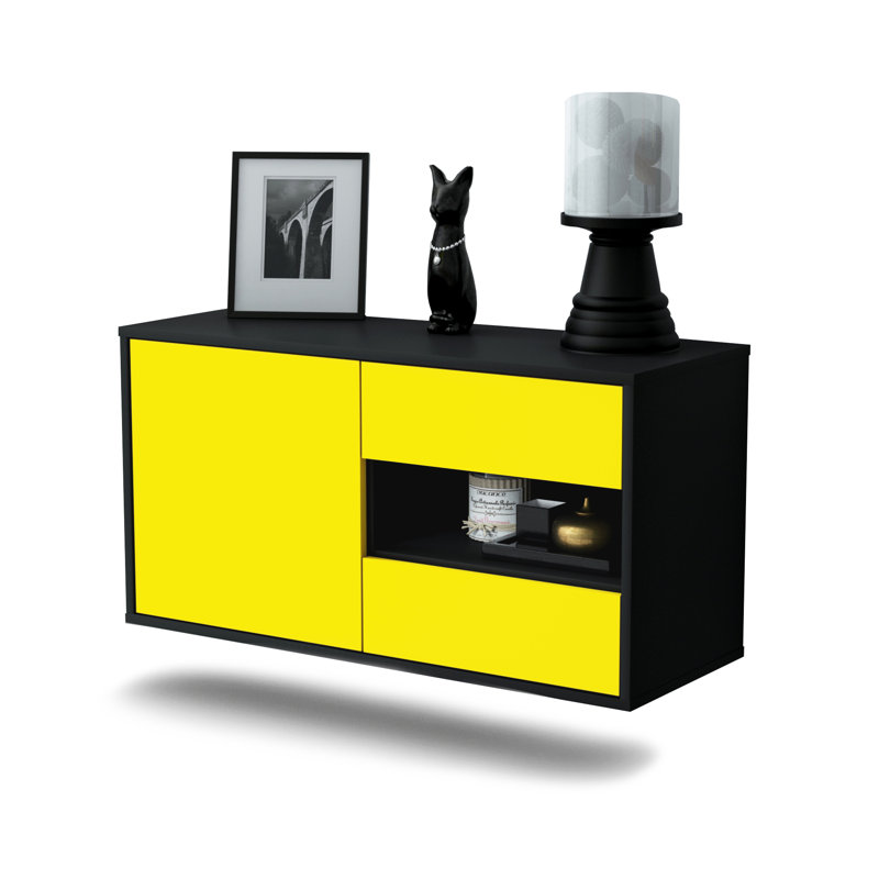 Marling Unfinished Floating TV Stand, Yellow