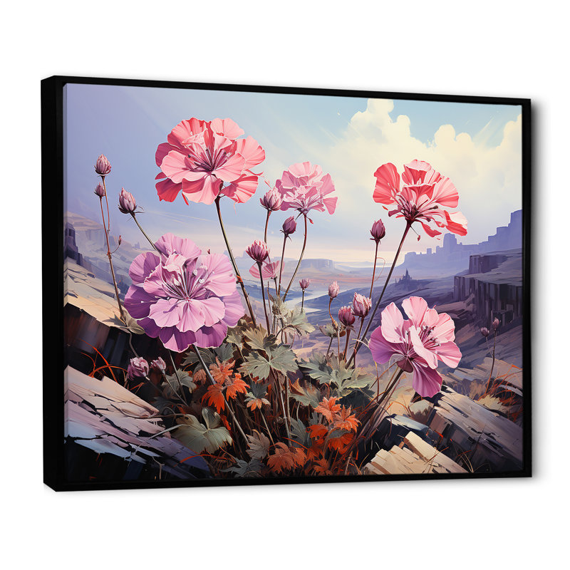 «Mountain Geraniums Flower Blossom», reproduction sur toile, Cadre flottant noir, H 16 po x l 32 po