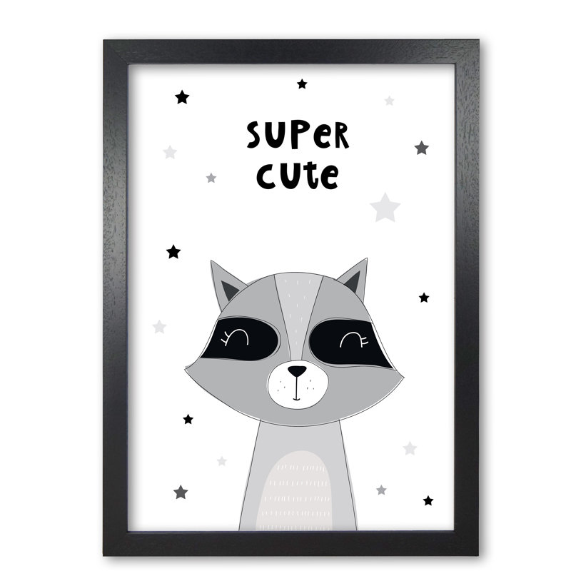 Super Cute Raccoon - Print, 30 cm H x 21 cm W x 5 cm D, Black Grain Frame