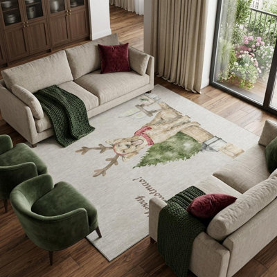 Tapis de Noël lavable pour chien vert et gris 9 'x 12' taupe avec protection UV