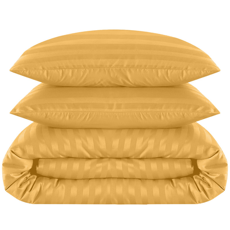 Microfiber 250 TC Reversible Stripe Duvet Cover Set with Pillowcases, Ochre, Double Duvet Cover + 2 Standard Pillowcases
