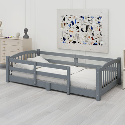 Easy-Assemble Montessori Bed Frame with Slatted Base and Safety Rails