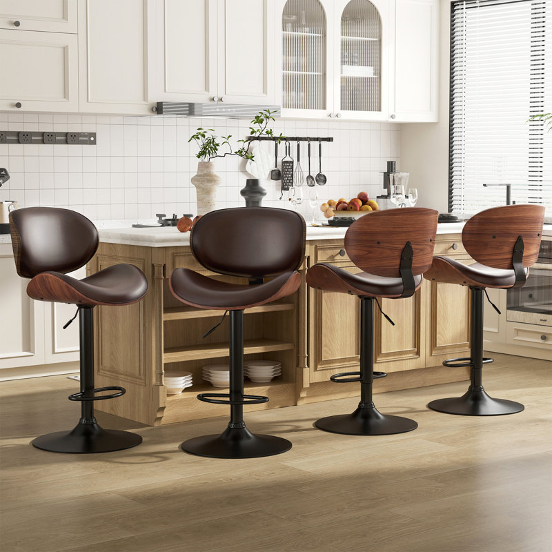 Tabouret de bar pivotant à hauteur réglable avec structure en métal, Brun, 2