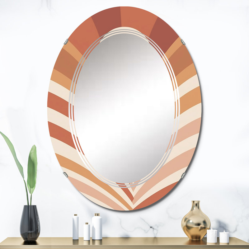Rétro terre cuite soleil Midcentury Landscape I - Miroir mural moderne ovale, 36 po x 24 po