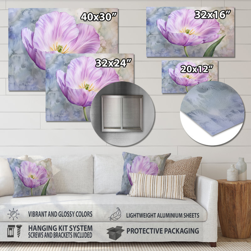 Radiant fleur de tulipe mauve IV, H 12 po x l 20 po x P 0,84 po