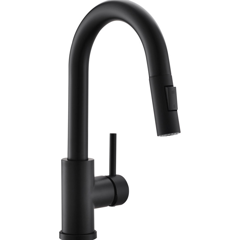 Robinet de salle de bain noir rétractable - pivotant à 360 °, poignée simple, robinets modernes en acier inoxydable pour évier de cuisine avec douchette en céramique