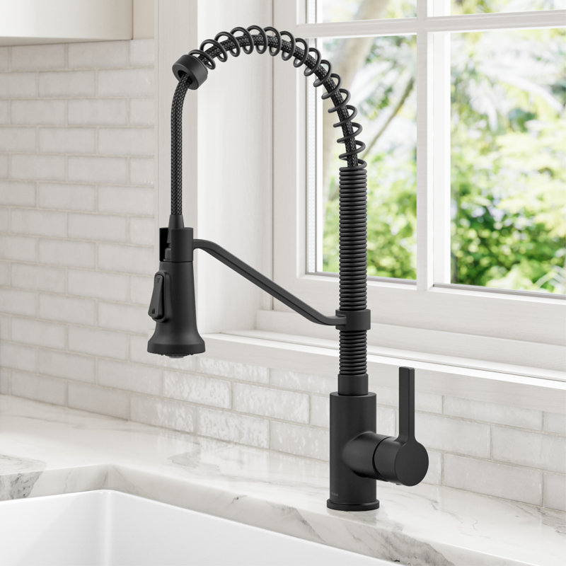 KRAUS Britt Commercial Style 2-Function Single Handle Pull Down Kitchen Faucet, Matte Black