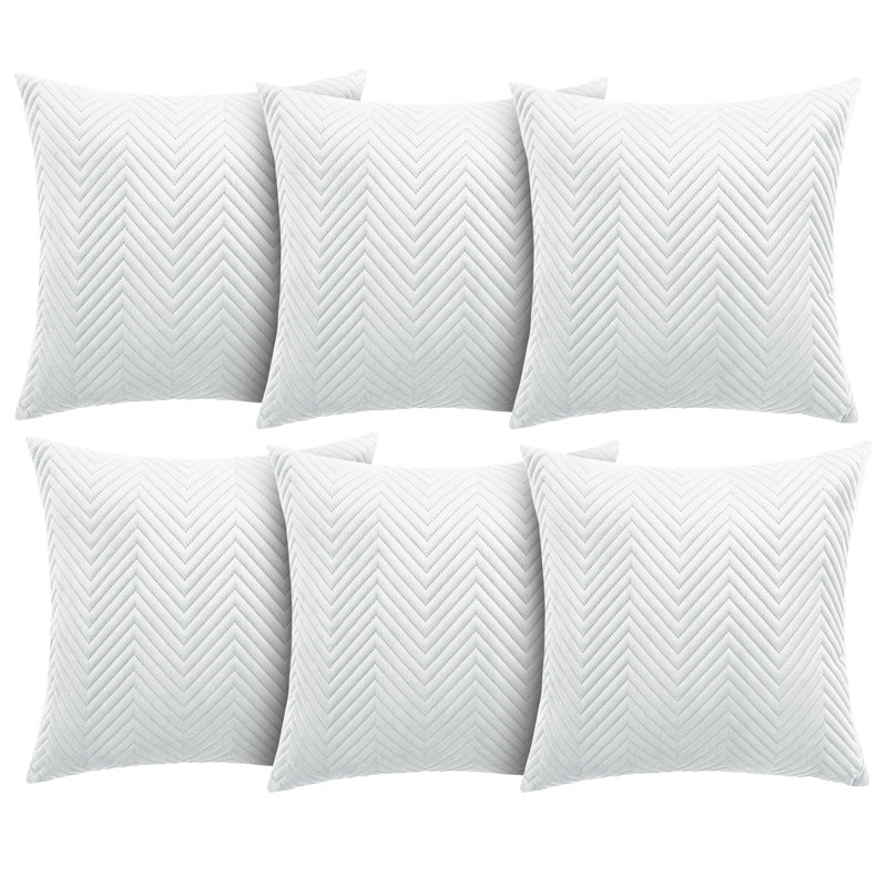 Aspire Homeware Embossed Square Velvet Cushion Cover, White, Pack of 6