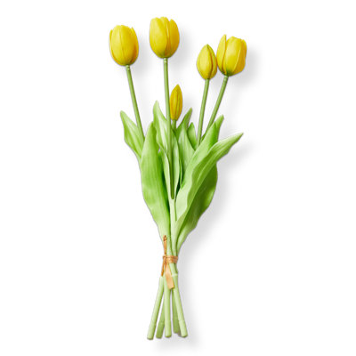 Soft Touch Faux Tulip Bunch - Yellow Artificial Flower Stems for Everyday Decor, 16" Tall, Easy Care