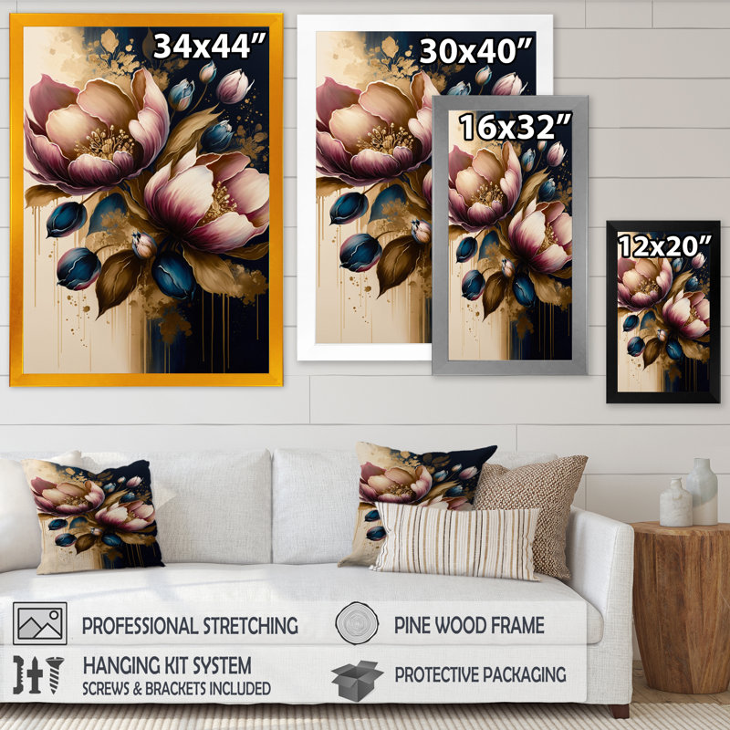 «Pink and Dark Mauve Tulips II», reproduction sur toile, Impression noire sur toile encadrée, H 44 po x l 34 po x P 1,5 po