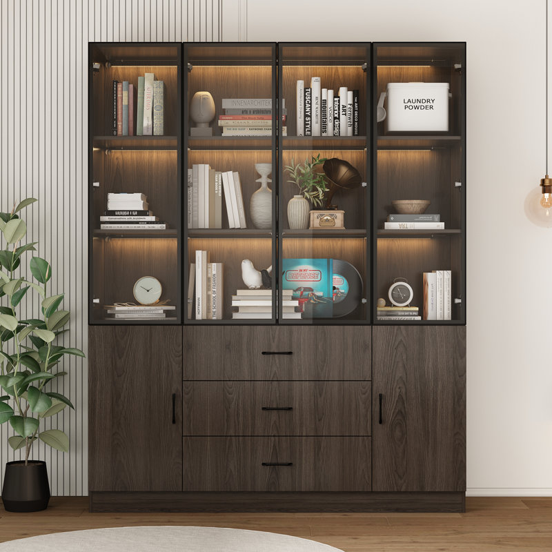 Bibliothèque de 78,7 po x l 63 po avec portes en verre