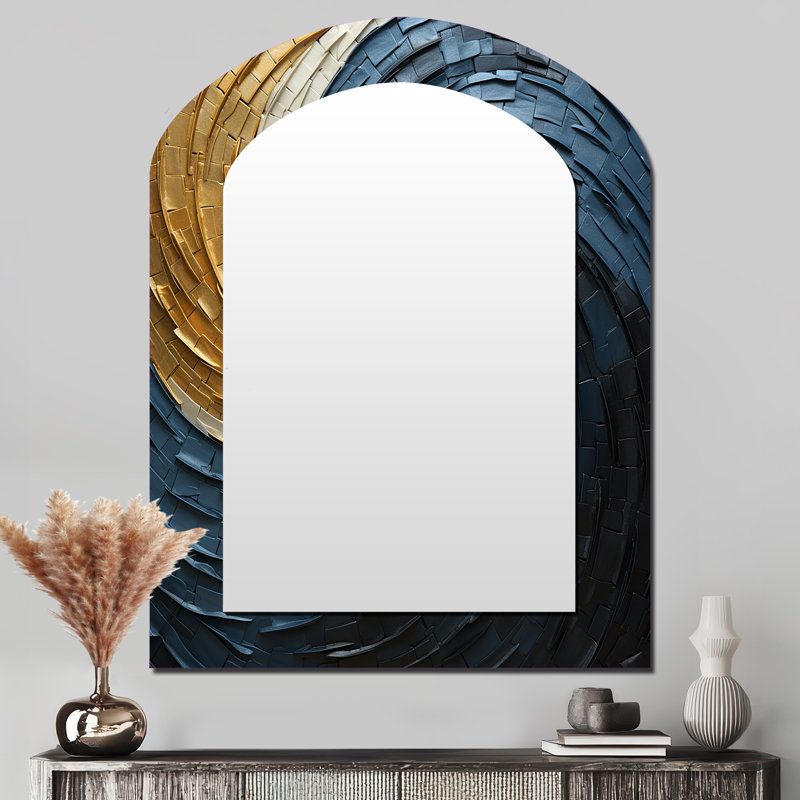 Or bleu sarcelle minimalisme spirale poteries I - miroir décoratif en spirale abstrait en arc, 43 po x 33 po