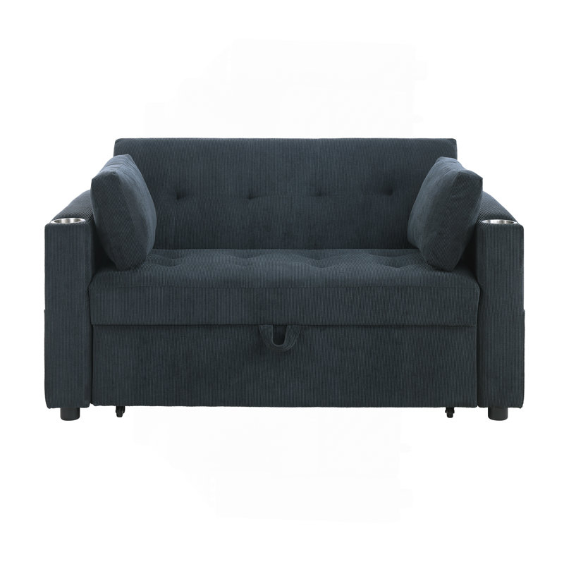 Causeuse convertible en velours côtelé avec porte-gobelets, Noir