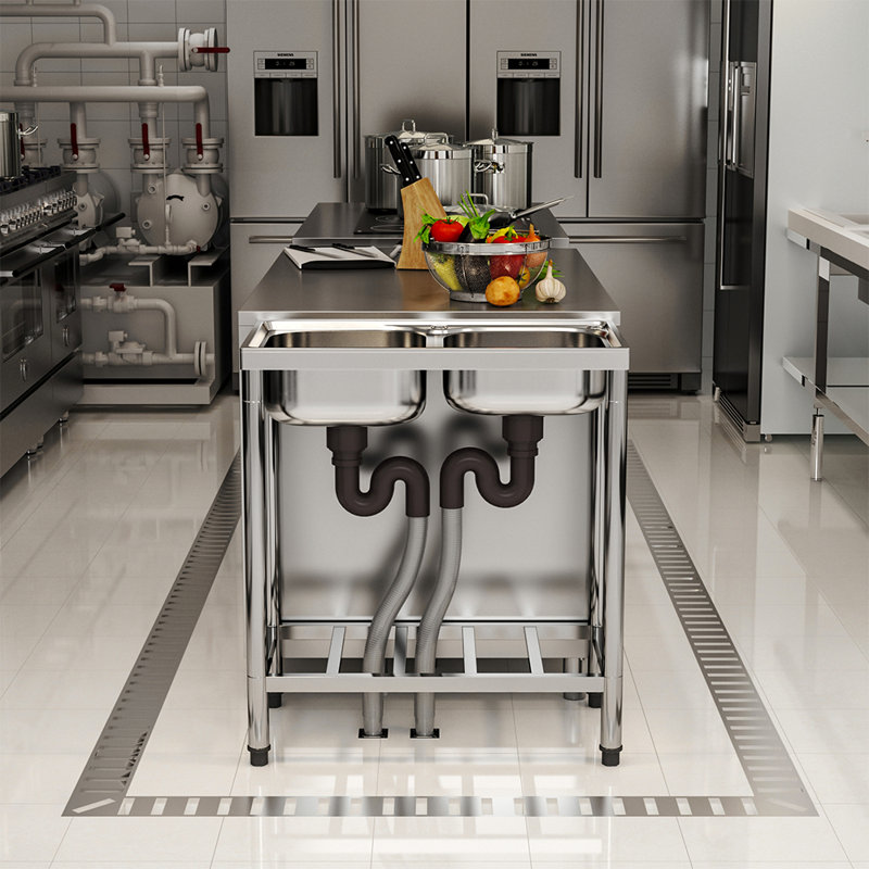 Belfry Kitchen Shoshone 390mm W Double Bowl Stainless Steel Kitchen Sink with 2 Faucet Holes