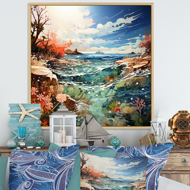 Beach Surf And Turf II - Beach Wall Art Prints, H 36 po x l 36 po x P 1,5 po, Cadre naturel flottant