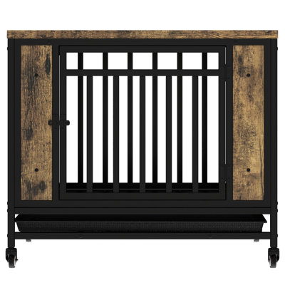 Metal Dog Crate With Iron Door, Pull - Out Tray For Medium/Small Indoor Dogs, Complements Home Decor Vision Vintage Assembly Made Easy