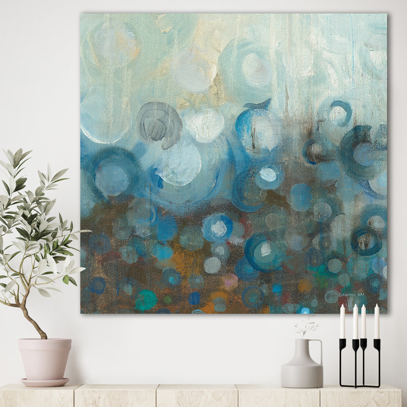 «Blue and Bronze Dots on Glass I», reproduction d'art sur toile tendue, H 16 po x l 16 po x P 1 po