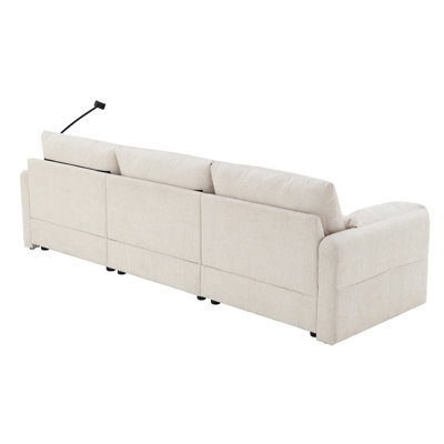 96.5'' L-Shaped Sectional Sofa With Storage Ottoman And Pockets, Adjustable Phone Holder, USB Charger, Elephant Ear-Shaped Armrests, Comfy Seat For Living Room&Apartment, Chenille, 3 Colors