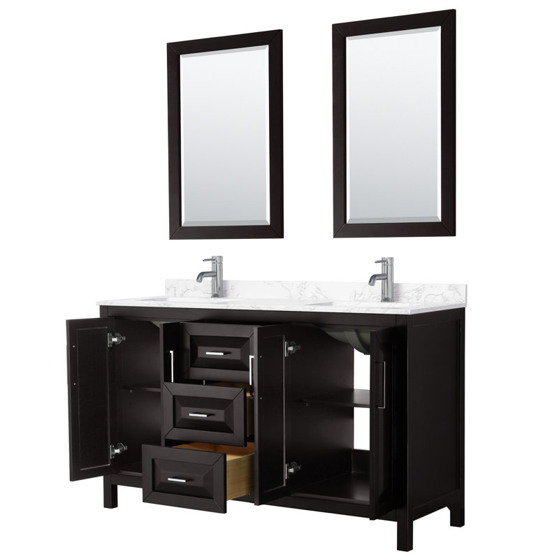 Daria 60'' W Double Vanity, Carrara Cultured Marble, Dark Espresso, Polished Chrome